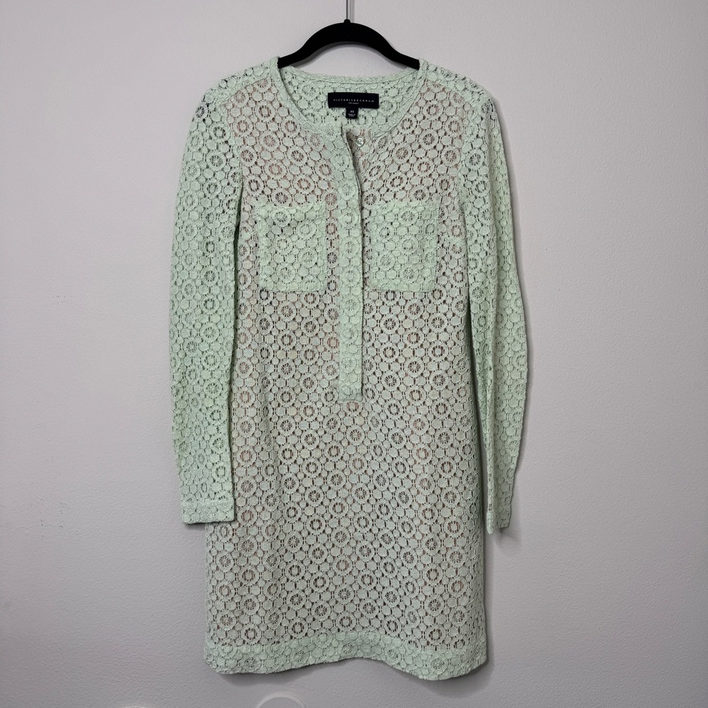 Victoria Beckham Green Sheath Dress with Cuffed Long Sleeves XS
